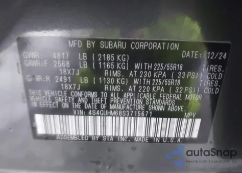 2025 Subaru Crosstrek Limited from USA, damaged, VIN 4S4GUHM68S3715671